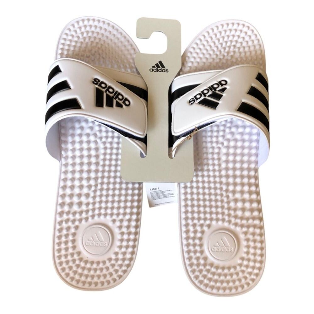 Adidas Adissage Massage Slides White Black Post Workout Recovery Sandals Size 17 - Picture 9 of 16